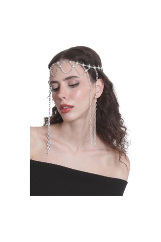 Labalaba Kadın Antik Gümüş Kaplama Zincirli Tasarım Saç Zinciri Gümüş