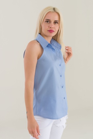 Bold & Young Kadın Mavi Kolsuz Omuz Açık Likralı Poplin Gömlek 9208 Mavi