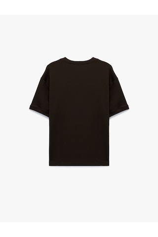 Koton Kısa Kollu Bisiklet Yaka Basic Oversize Tişört Kahverengi 6sam10282mk Kahverengi