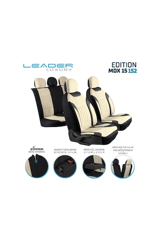Peugeot 206+ Uyumlu Lüx Deri Detaylı Tay Tüyü Oto Koltuk Kılıfı Ön Arka Takım Edition Serisi Bej 15227066