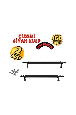 Çizgili Siyah Plastik Mobilya Kulpu 160mm 2 Li Siyah
