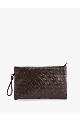 Koton Örgü Desenli Fermuarlı Suni Deri Clutch Çanta Kahverengi 6sak30033aa Kahve