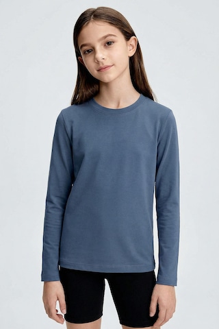 Koyu Mavi O Yaka Standart Fit Basic Uzun Kollu Unisex Çocuk T-shirt - 11329 Koyu Mavi