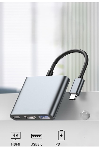 3 İn 1 1x Usb 1x Hdmı 1x Type-c Çıkışlı Usb C Hub Çoklayıcı Görüntü Ve Veri Aktarıcı
