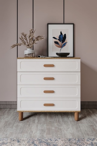 Flora Bohem Serisi 4 Çekmeceli Şifonyer Mdf Mebran Kapaklı Ceviz Aytaşı 90x90 Cm Ceviz - Ekru