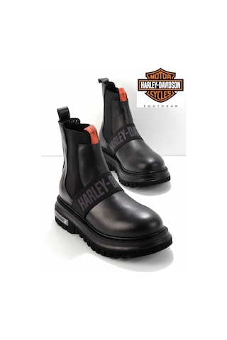 Harley Davidson Polperro Siyah Deri Erkek Bot Postal Ayakkabı Siyah