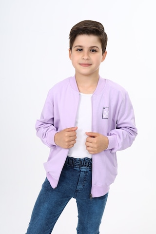 Toontoy Kids Toontoy Erkek Çocuk Kolej Yaka Fermuarlı Cepli Nakış Baskılı Örme Hırka - 2 İplik Lila
