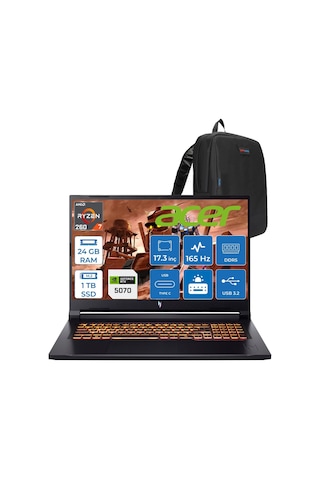 Acer Nitro V 17 AI ANV17-41-R3H8 NH.QZKEY.001F03 R7-260 24 GB 1 TB SSD 8 GB RTX5070 17.3" Dos Dizüstü Bilgisayar + Zetta Çanta