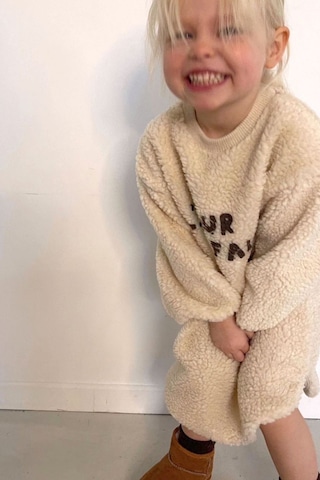 Kız Çocuk Yeni Sezon Taba - Taş Renk Nakış Detay İşlemeli Peluş Midi Boy Elbise Taş