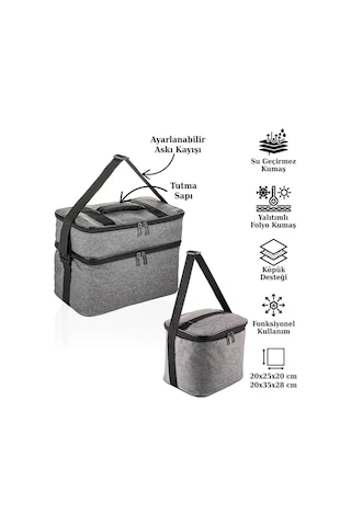 Ns Reliable Kamp Piknik Termal Soğutucu Yalıtımlı Buzluk Termos Çanta 2 Li Set - 960 Gri