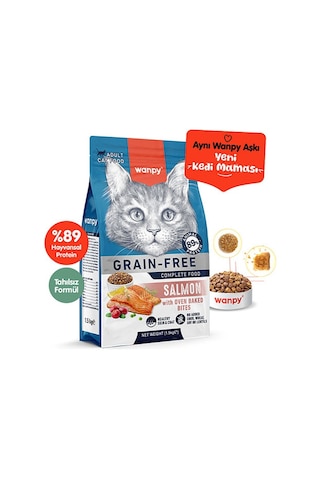 Wanpy With Oven Baked Bites Somonlu Tahılsız Yetişkin Kedi Maması 1500 G