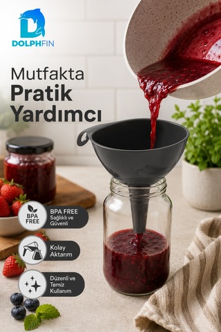 Plastik Mutfak Hunisi Geniş Ağızlı Saplı Sıvı Kuru Gıda Aktarma Hunisi Siyah Bpa İçermez