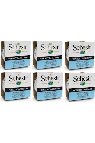 Schesir Ton Balıklı ve Kalamarlı Konserve Yetişkin Kedi Maması 6 x 85 G