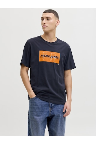 Jack & Jones Erkek Gögüs Logo Baskili Tisört - Cole - 12288492 Lacivert
