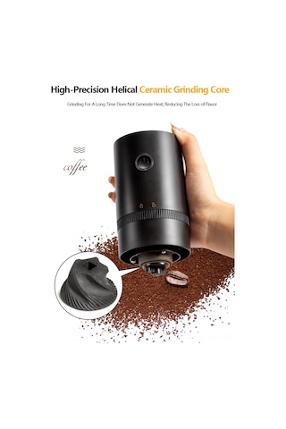 Vkemall Usb Şarjlı Elektrikli Kahve Değirmeni - Abs Ve Paslanmaz Çelik - Ev Ofis Dışarıda Kullanım - Siyah Siyah