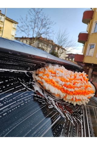 Mikrofiber Oto Yıkama Ve Cila Eldiveni - Turuncu Beyaz