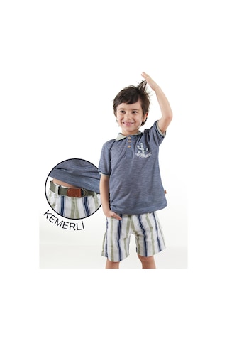 Erkek Çocuk Bayramlık 3'lü Takım Polo Yaka T-shirt Şort Kemer Takım