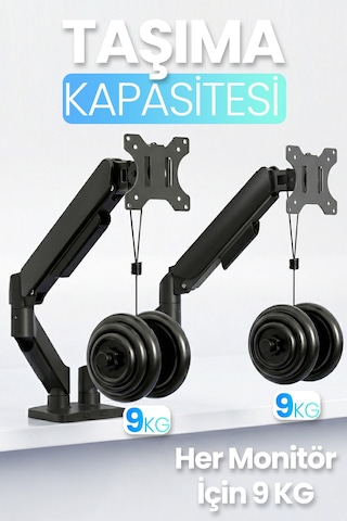 Çiftli Monitör Kolu Vesa Uyumlu Hareket Ayarlanabilir Monitör Standı 17-32" 9+9 Kg Kapasite Tutucu