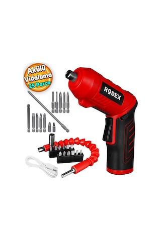 Rodex RDX3085 Akülü Vidalama Şarjlı Tornavida Vidalama Ucu Seti + İzeltaş Klytek Matkap Bits Uç Düz Yıldız Torx (25 Parça))