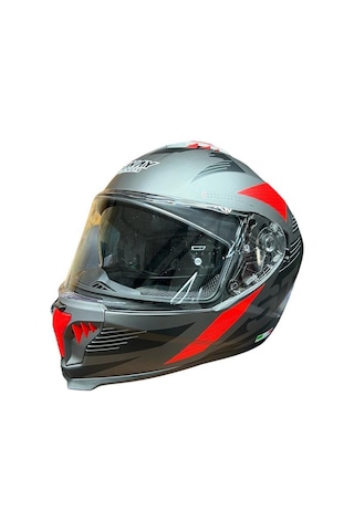 Sway 865 Full Face Güneş Gözlüklü Kapalı Motosiklet Kaskı M Beden Titanium Gri Kırmızı Gri - Kırmızı