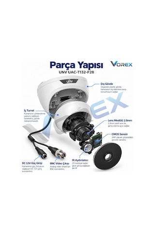 Unv Uac-t132-f28 2mp 1080p 2.8mm 20m Ir Gece Görüşlü Analog Turret Dome Güvenlik Kamerası