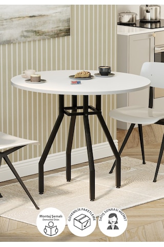 Bofigo Yuvarlak Yemek Masası 80 Cm Mutfak Masası Balkon Masası Roma Beyaz Beyaz