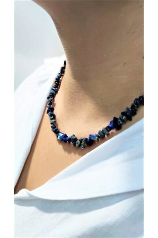 10Tek Lapis Lazuli Doğal Taş Kırıktaş Kolye Beyaz