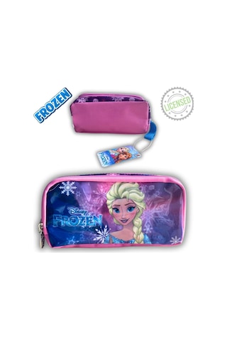 Frozen Elsa Lisanslı Kalemlik - Çift Taraflı Fermuarlı Mor Pembe Kalem Çantası Kırmızı