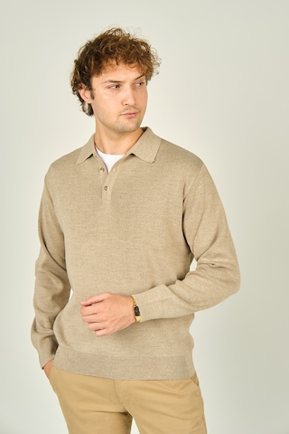 Ateş Triko Erkek Polo Yaka Düğmeli Yün Kazak 6091023 Bej Bej