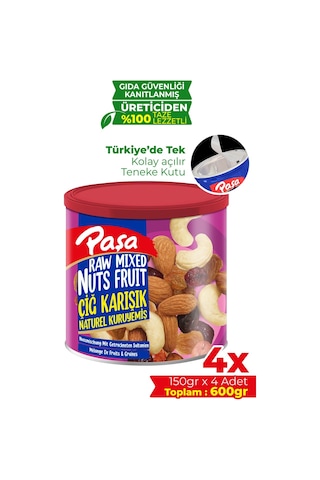 Paşa Kuruyemiş Çiğ Karışık Naturel Kuruyemiş Teneke Kutu 4 x 150 G