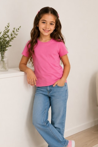 Kiagu Pembe Kısa Kol Basic T-shirt- Terletmeyen Esnek Kumaş Pamuklu Mevsimlik Pembe Kısakol Kız Çocuk Tsort Pembe