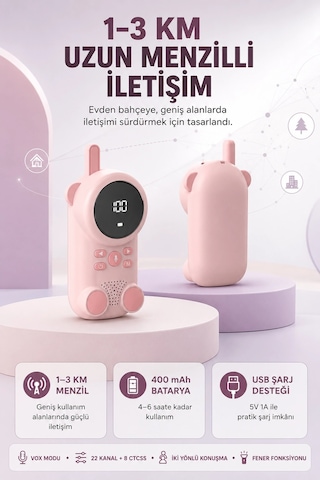 Zenvia Bebek Telsizi Lcd Ekran Vox İki Yönlü İletişim Usb Şarj Hafif Znv2026