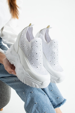 Dabab Shoes Olıvıa Beyaz Taş Detaylı 10 Cm Gizli Topuk Platform Slip-on Sneaker Ayakkabı