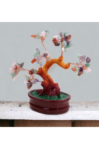 Feng Shui Doğal Kuvars Taşlı Bonsai Şans Bereket Çakra Meditasyon Ağacı Biblo Ev Ofis Hediyesi Mdl 1