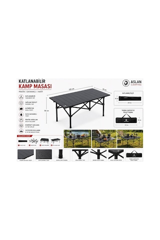 120x55x50 Cm Katlanır Kamp Ve Piknik Masası Hafif, Dayanıklı Ve Taşınabilir Siyah