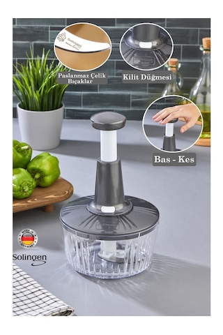 Solingen 3'lü Paslanmaz Çelik Bıçaklı Basmalı El Rondosu Gri-antr Antrasit