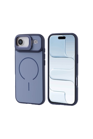 Zore Apple iPhone Uyumlu 17 Air Kılıf M-safe Şarj Özellikli Kamera Standlı Nvth Notron Kapak - Lacivert