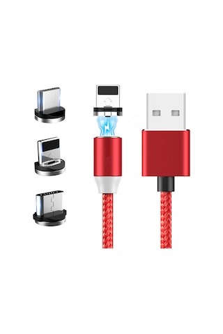 Singree Hızlı Şarjlı 3'lü Manyetik Şarj Kablosu - Micro Usb, Type-c, Lightning Uyumlu 2 Metre