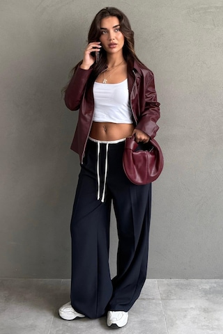 Madmext Lacivert Çift Bel Bantlı Wide Leg Kadın Pantolon Mg2551 Lacivert