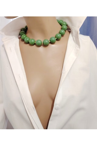 Manolya Büyük Akrilik Boncuk Choker Kolye 5 Renk Haki Yeşil Manolya Büyük Akrilik Boncuk Choker Kolye 5 Renk Haki Yeşil