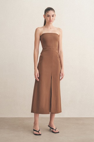 Mathilda Store Kadın Kahverengi Midi Boy Kalem Elbise