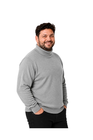 Battalmoda Erkek Büyük Beden Gri Tam Balıkçı Pamuklu Kazak 3xl-4xl-5xl-6xl