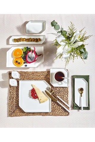 N3528 Gold Yaldızlı Kenar Flex 42 Parça 6 Kişilik Kahvaltı Takımı Beyaz