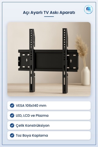 Tv Askı Aparatı 106x140 Mm Açı Ayarlı Duvar Tipi Çelik Konstrüksi
