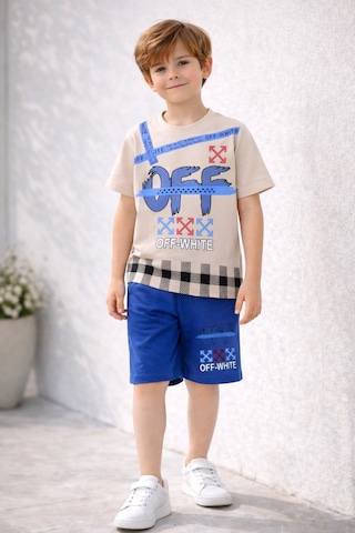 Beka Kids Erkek Çocuk Kısa Kollu Baskılı Şort Ve Tişört Alt-üst İkili Takım Mavi