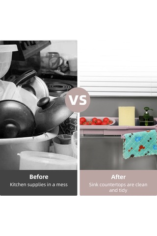 Suofeng Pembe Genişletilebilir Sıvı Filtre Sepeti, Bölmeli Suaklı, Havlu Asma Çubuğu, Mutfak Lavabo Organizerı Pembe