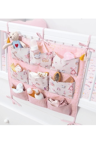 Baby 9 Cepli Bağlamalı Beşik Kenarı Düzenleyici Pembe Lisinya