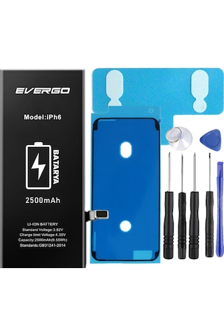 Apple Uyumlu iPhone 6 Güçlendirilmiş Batarya Pil 2500 Mah evergo