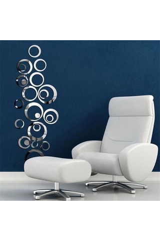 Aubyhe 24 Parça/set Geri Çekilebilir Akrilik Ayna Sticker, Ev Salonu Yatak Odası Dekorasyonu, Gümüş Renk, 6 Farklı Çaplı Çemberler 4 Grup Gümüş