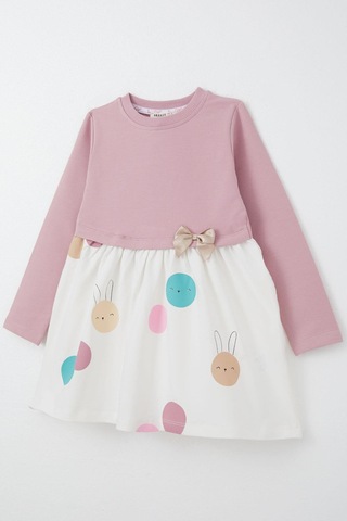 Breeze Kız Çocuk Uzun Kollu Elbise Sevimli Renkli Tavşancık Baskılı 1.5-5 Yaş, Gülkurusu GÜL KURUSU